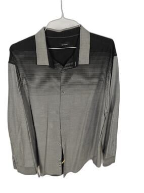 Alfani Men's 3XL Black Gray Micro Stripe Button Front Shirt Long Sleeve